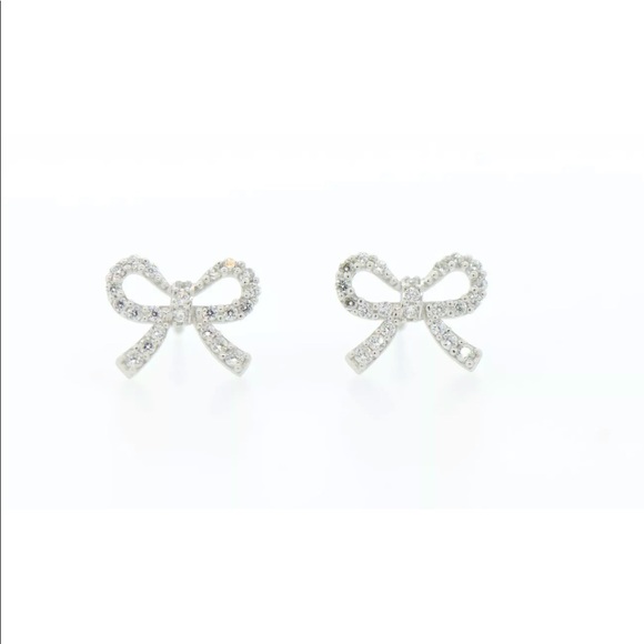 Jewelry - 14K White or Yellow Solid Gold CZ Bow Earrings
